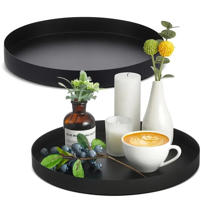 Silk Candle - Bandeja circular ABS preta moderna de